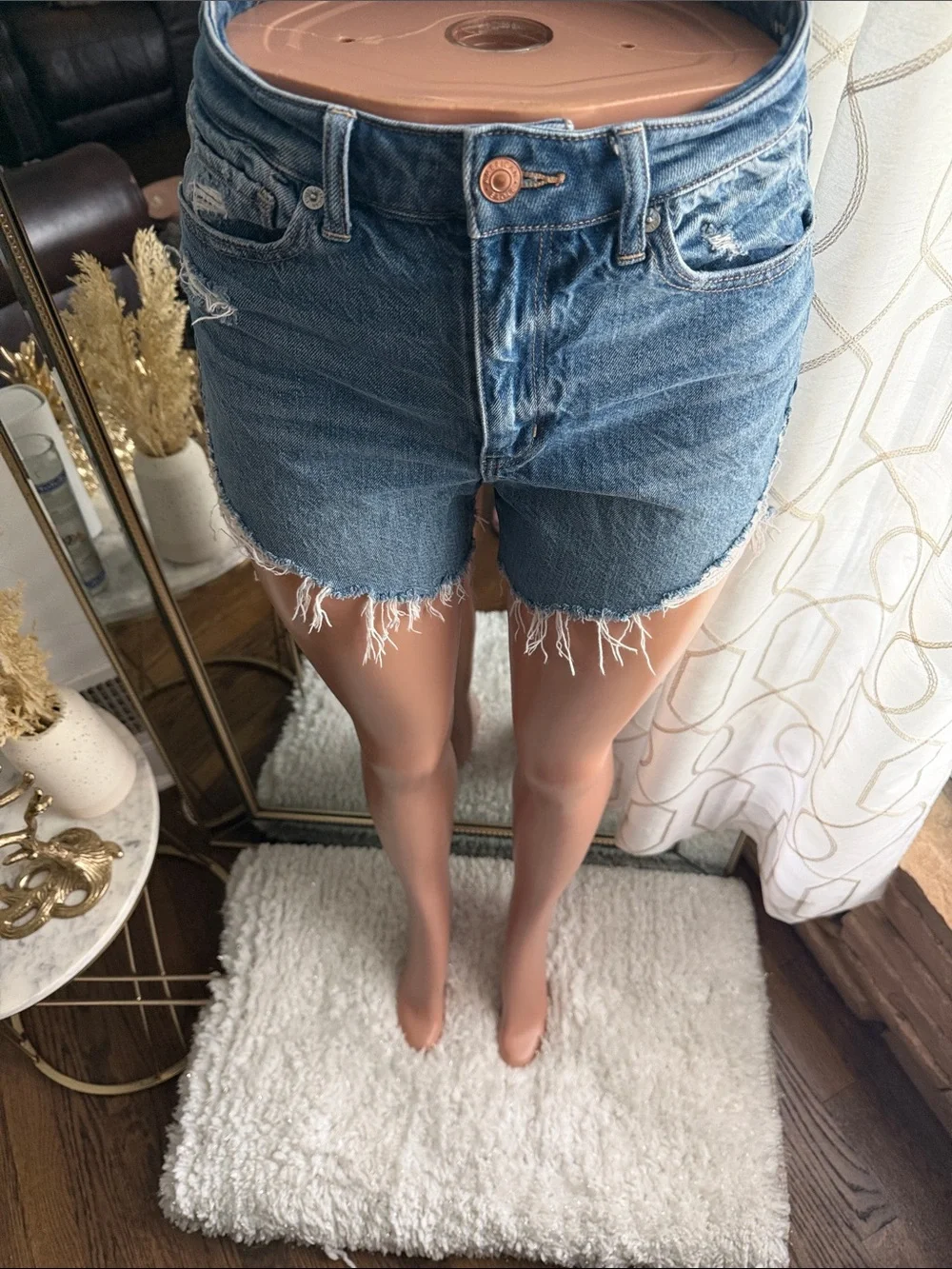 Womens Distressed Denim Shorts - Blue